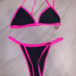 High wasted neon pink and black bikini